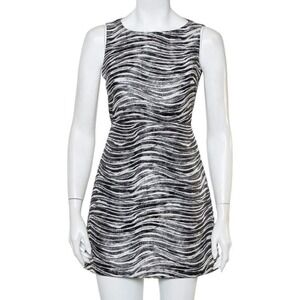 Alice + Olivia Zebra Print Metallic Jacquard Mesh Back Mini Dress Black White 12